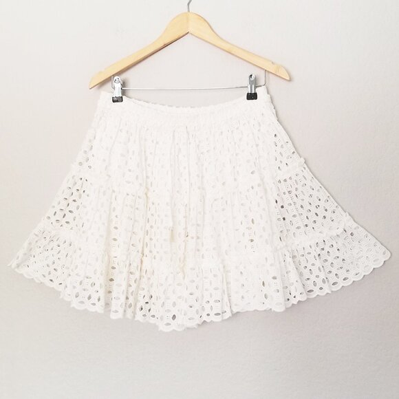 Zara White Eyelet Embroidered Tiered Mini Skirt M High Waist Coquette Romantic - Picture 14 of 16